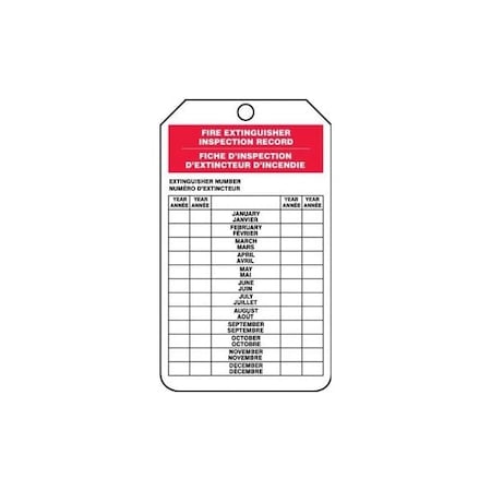 Accuform French Bilingual Safety Tags, FIRE EXTINGUISHER INSPECTION RECORD, 5.75inx3.25in, 25PK FBTRS217CTP